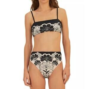 Farm Rio Flower Leopards Bandeau Bikini Top & High-Waist Bottom Sz S/M | NEW/NWT